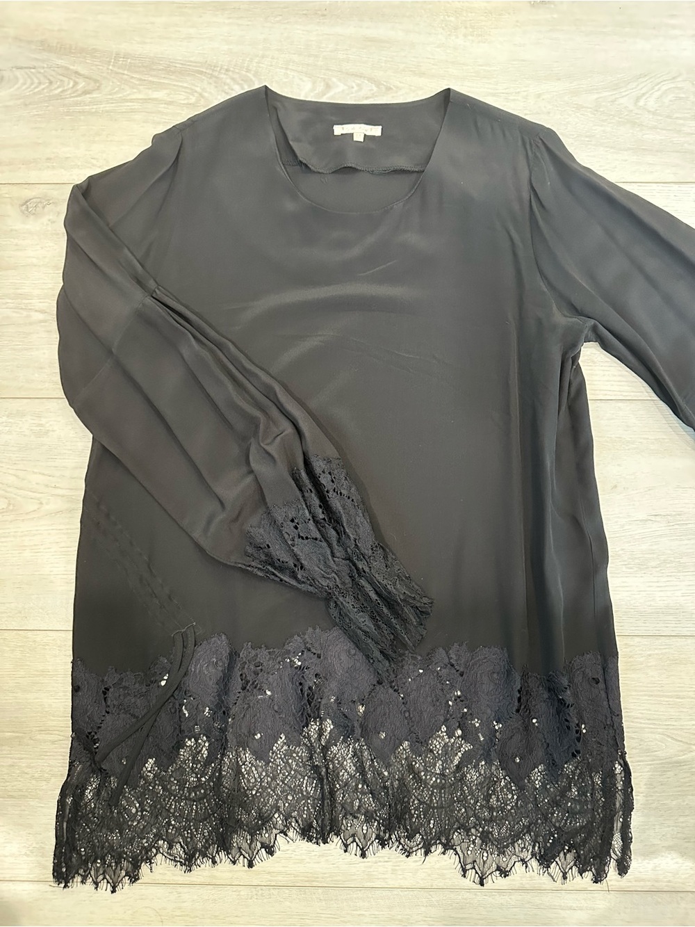 Gold Hawk Black Silk Lace Trim Blouse
